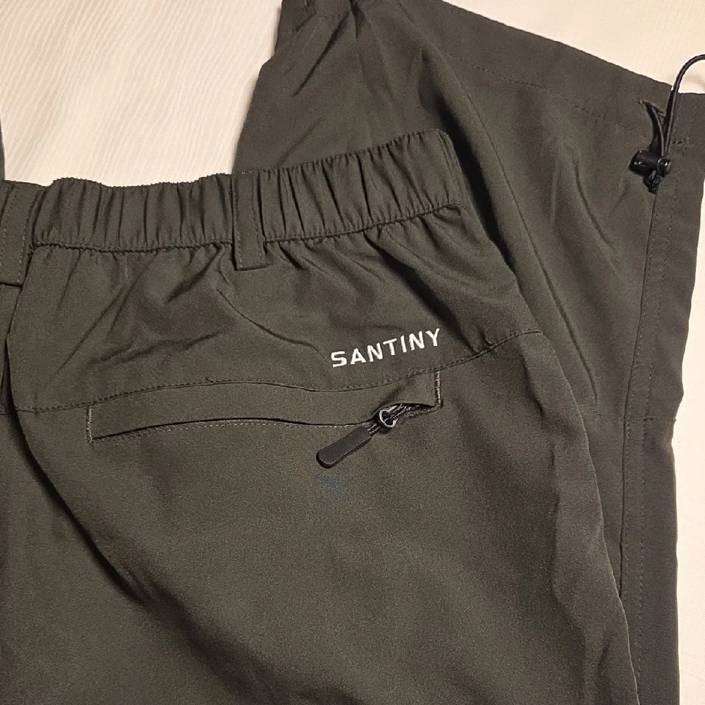 SANTINY Women's Olive Cargo Capris,SZ L. - Picture 6 of 8